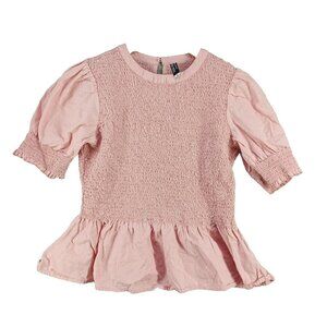 NON STOP Women Top SMALL(4-6) Smocked Woven Casual Office Pink Cotton